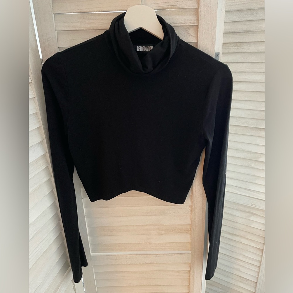 Reformation Turtleneck Crop Top Black Size Medium
